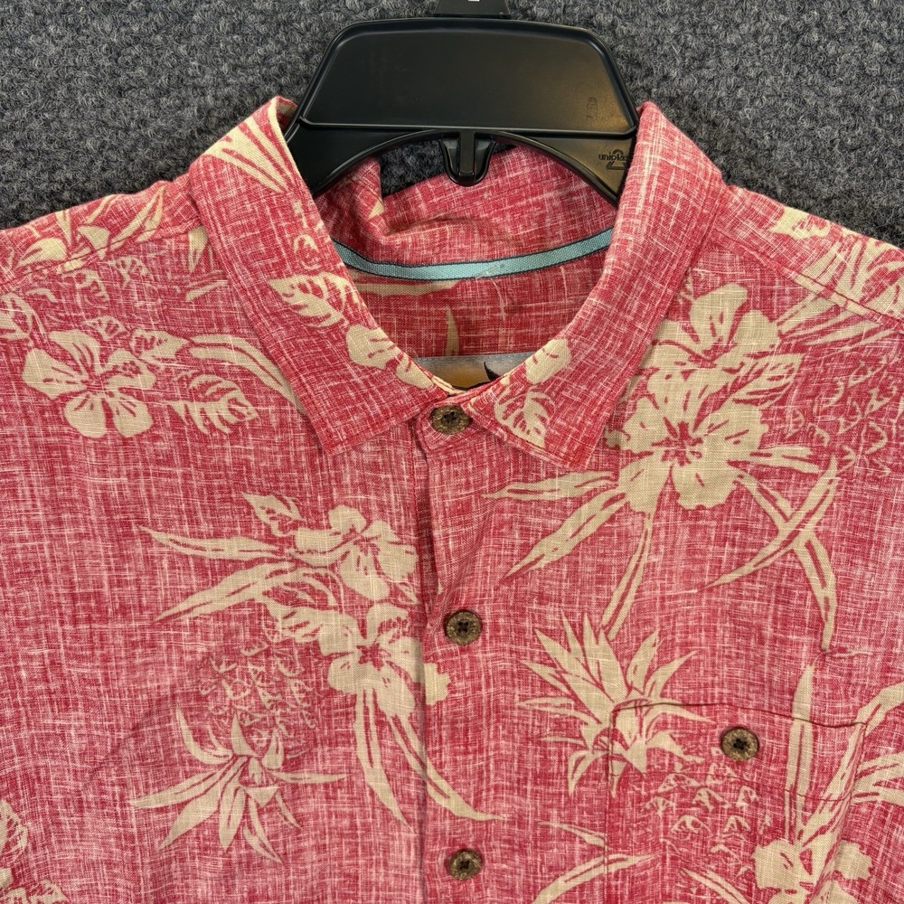 NWT TOMMY BAHAMA Island Modern Fit Sz L Linen Hawaiian Shirt Pink Chest Pocket